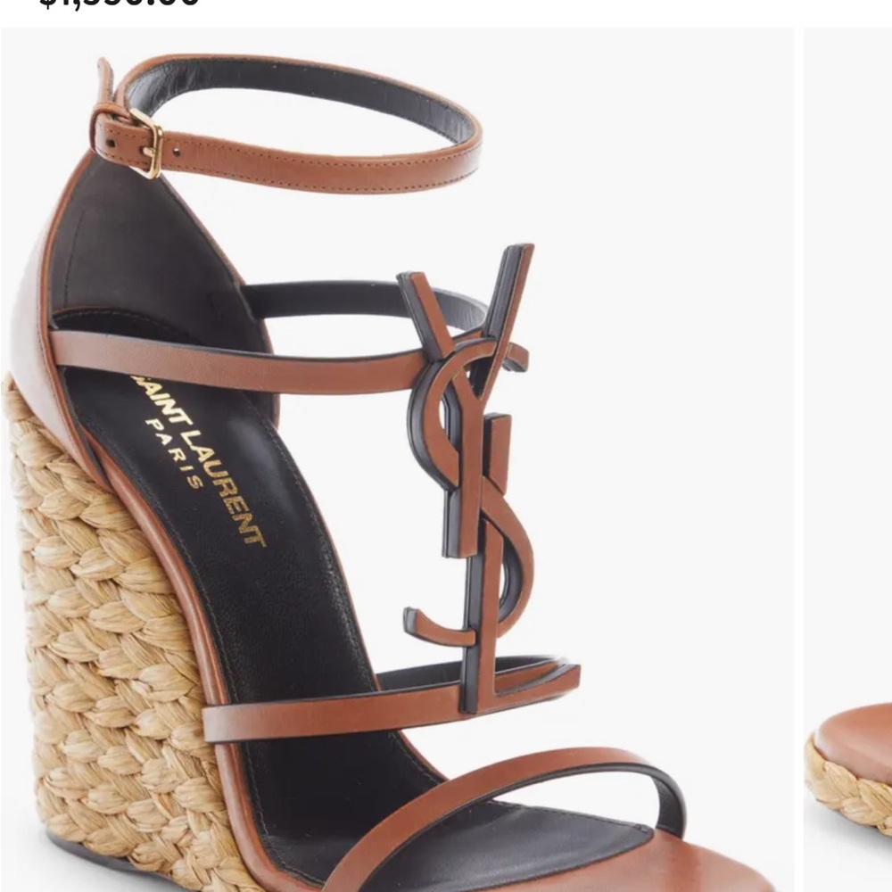 Saint Laurent Brown Cork Wedge Sandals